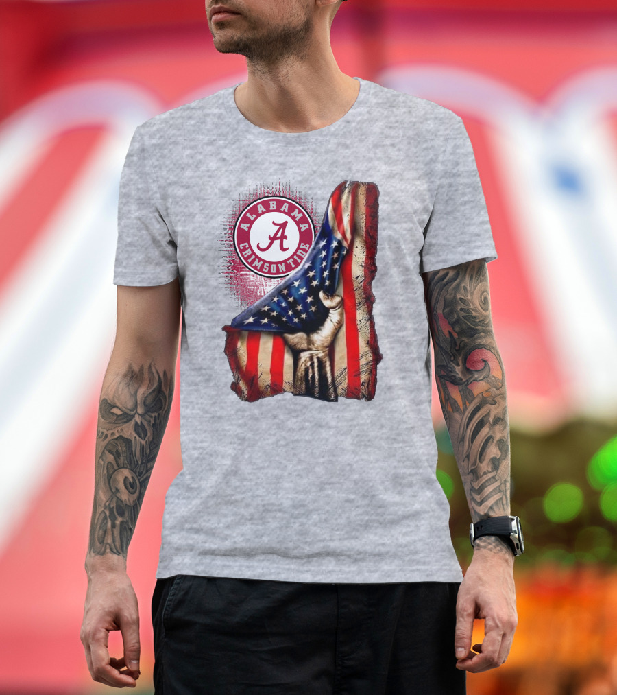 Alabama Crimson Tide American Flag Fist Outline T-Shirt