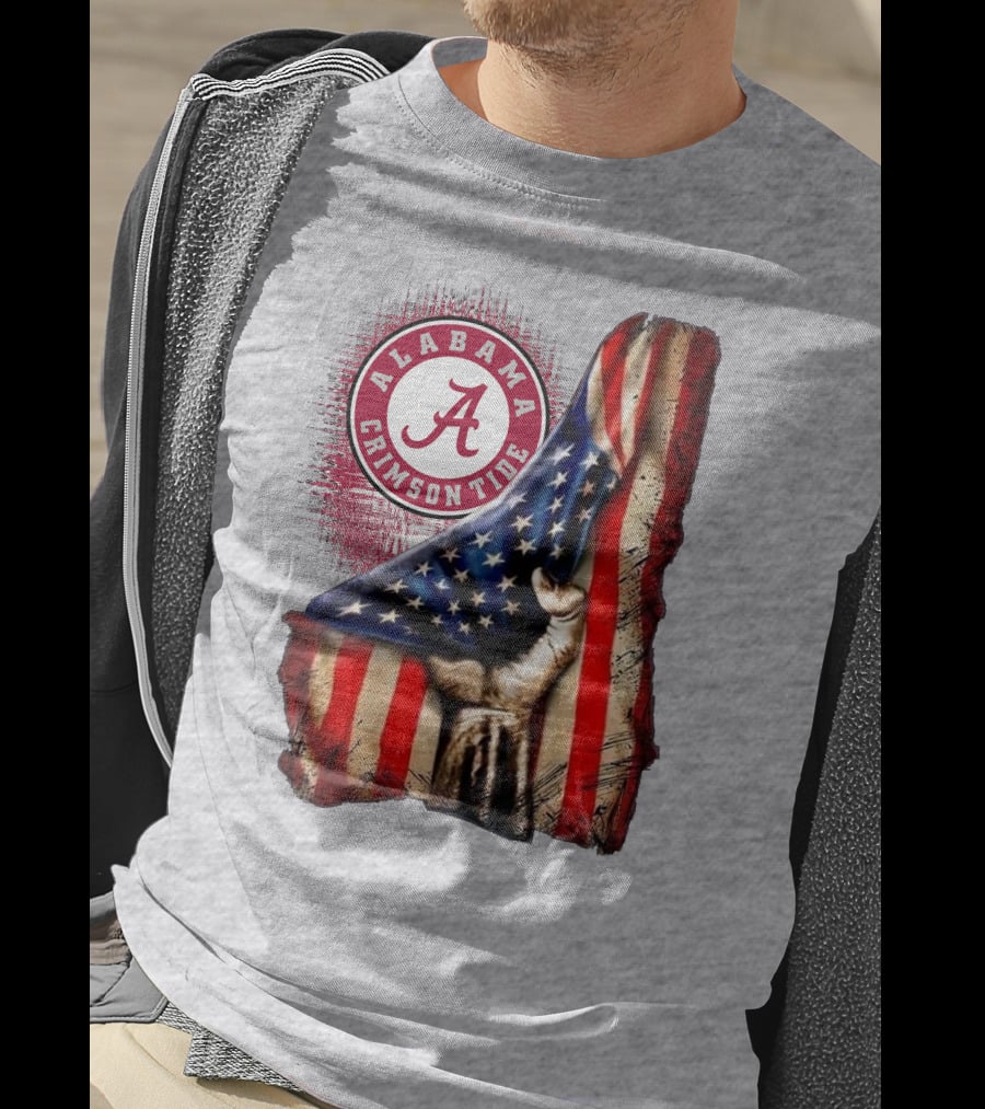 Alabama Crimson Tide American Flag Fist Outline T-Shirt