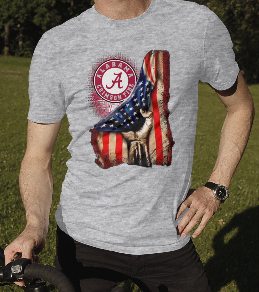 Alabama Crimson Tide American Flag Fist Outline T-Shirt