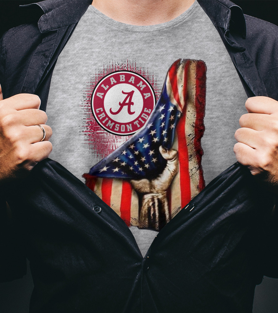Alabama Crimson Tide American Flag Fist Outline T-Shirt