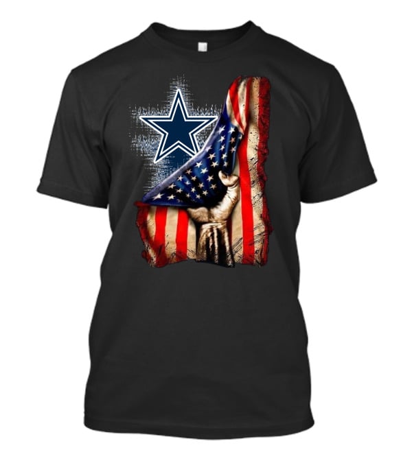 Dallas Cowboys Star With American Flag And Patriotic Hand T-Shirt