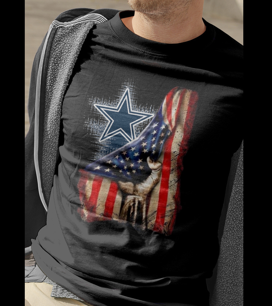 Dallas Cowboys Star With American Flag And Patriotic Hand T-Shirt
