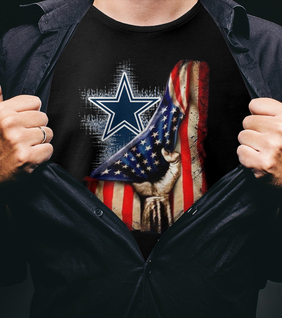 Dallas Cowboys Star With American Flag And Patriotic Hand T-Shirt