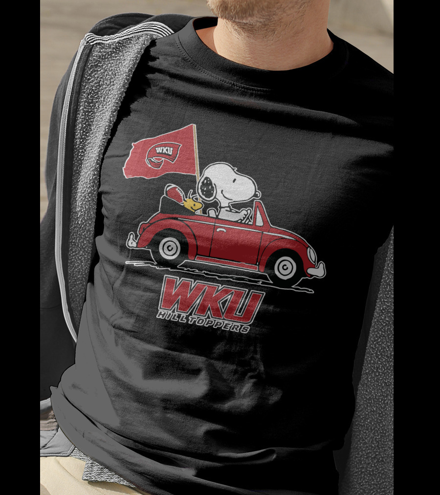 WKU Hilltoppers Snoopy Riding In Red Car With Flag T-Shirt