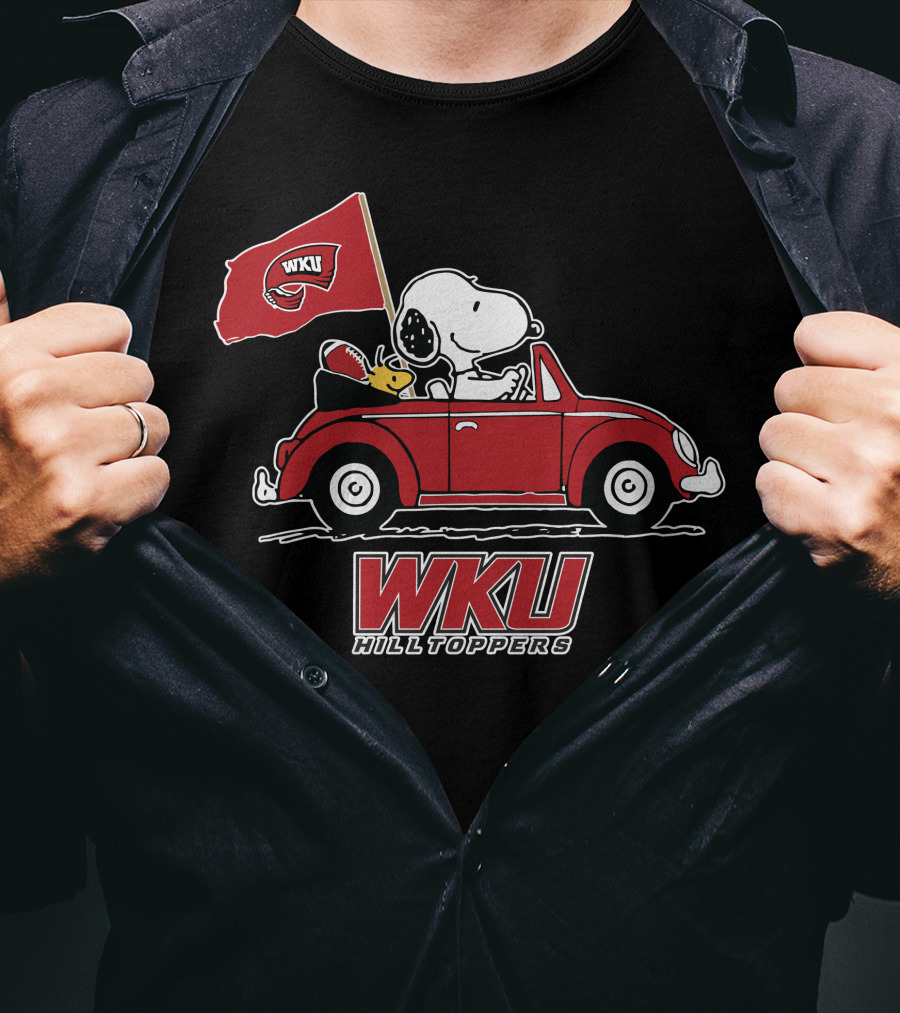 WKU Hilltoppers Snoopy Riding In Red Car With Flag T-Shirt