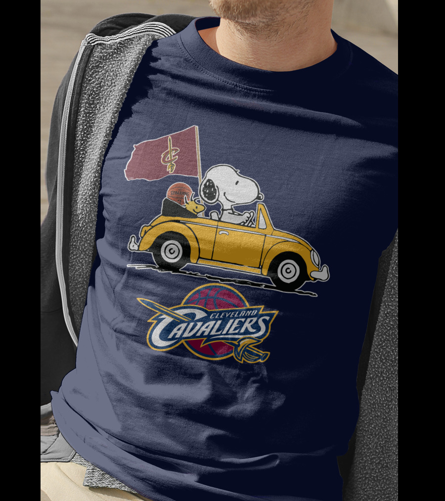 Cleveland Cavaliers Snoopy And Woodstock Driving With Basketball T-Shirt