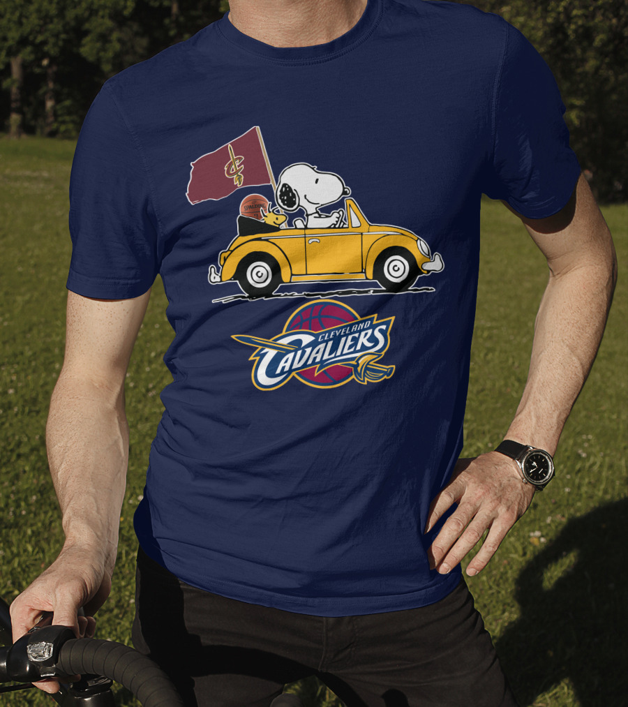 Cleveland Cavaliers Snoopy And Woodstock Driving With Basketball T-Shirt