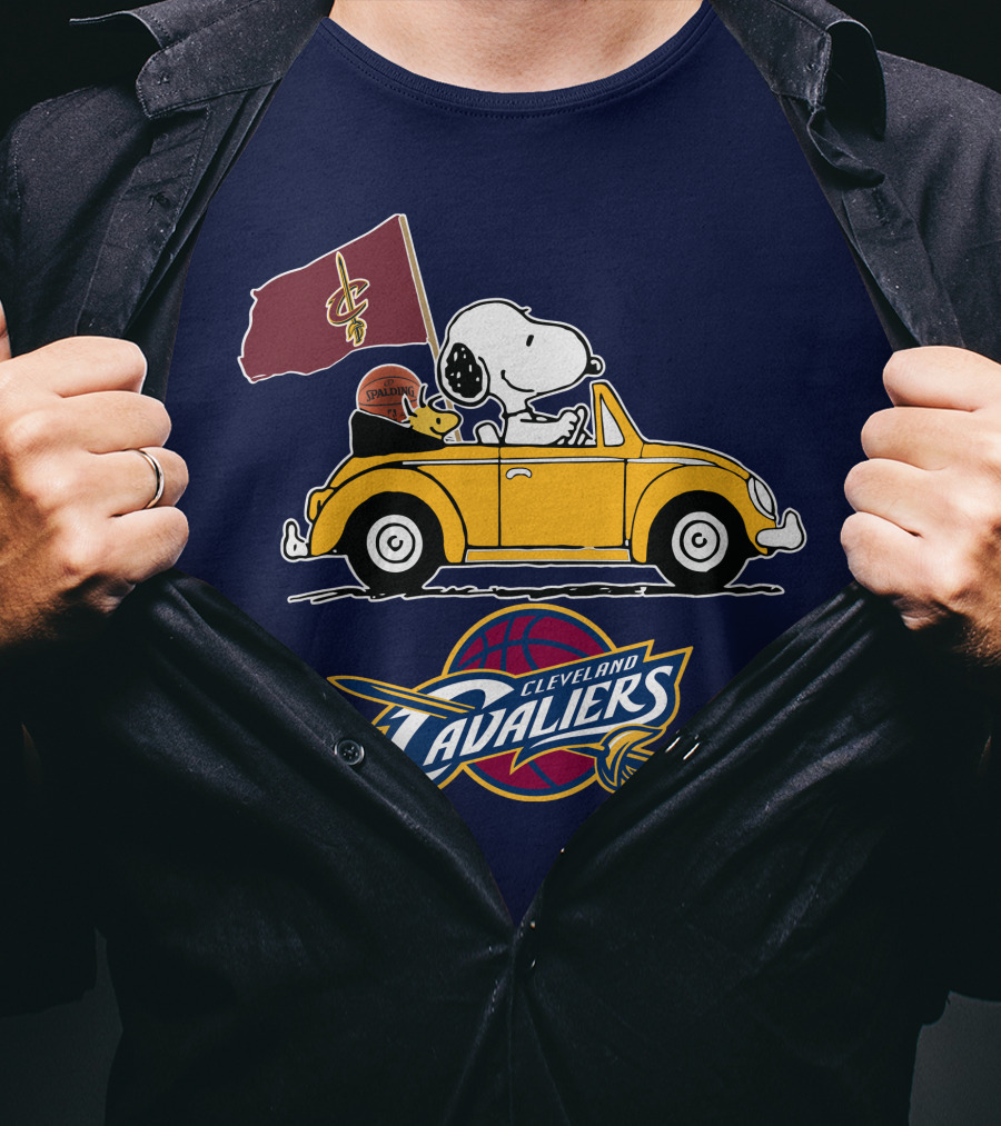 Cleveland Cavaliers Snoopy And Woodstock Driving With Basketball T-Shirt