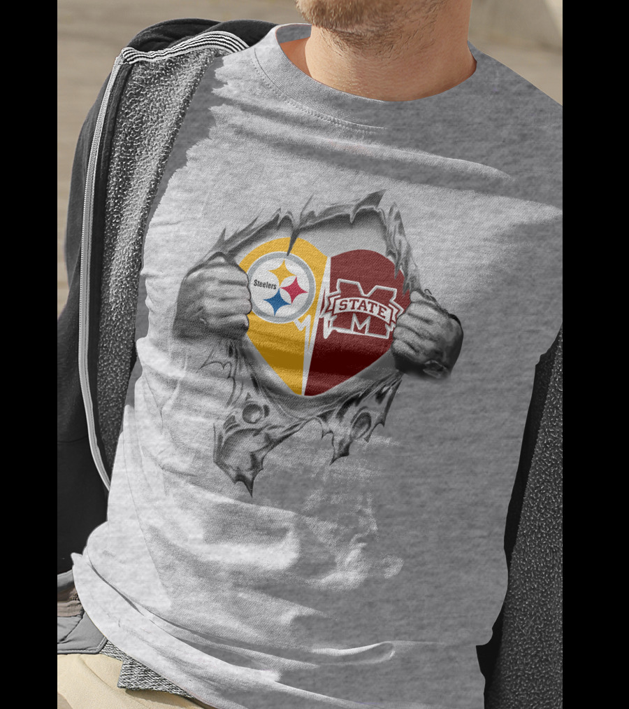 Steelers Mississippi State Bulldogs Heart Connection T-Shirt