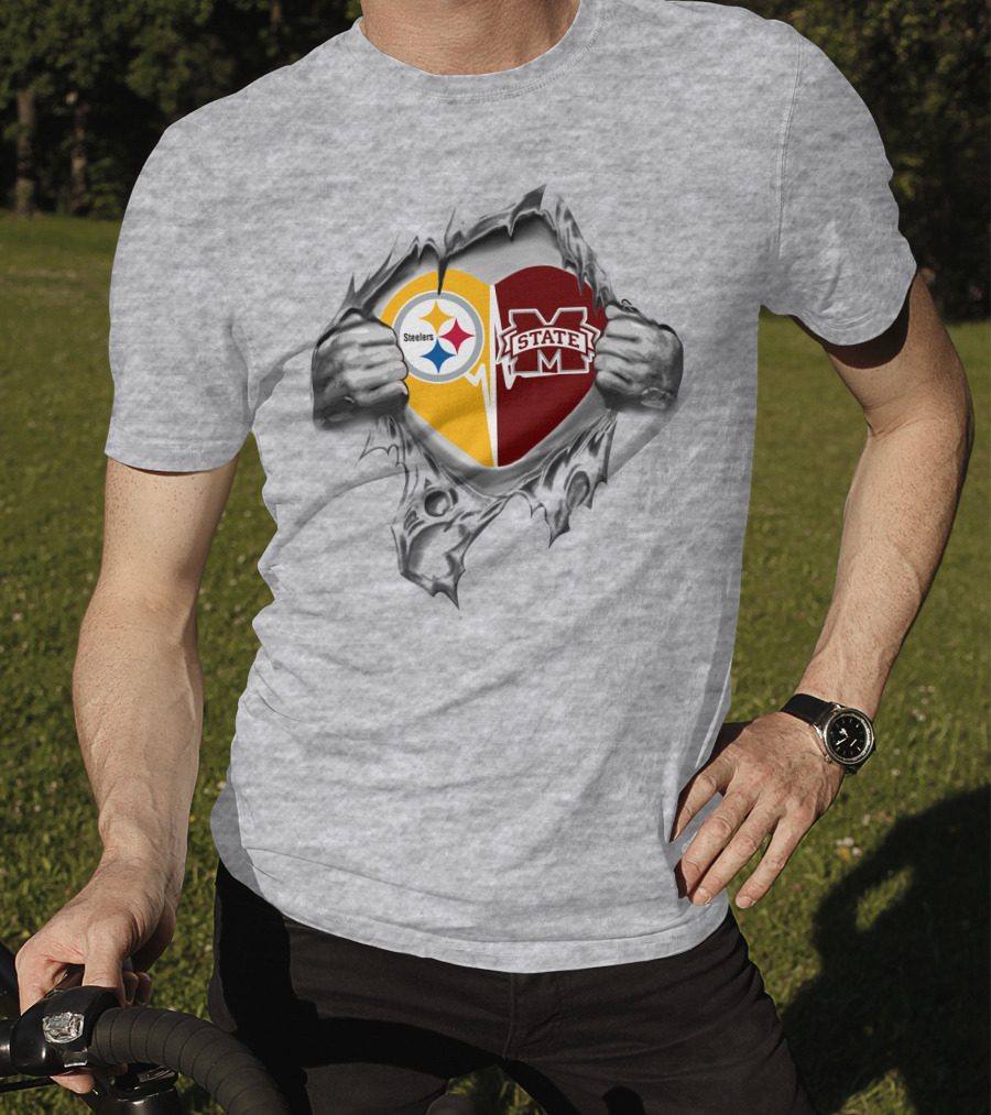 Steelers Mississippi State Bulldogs Heart Connection T-Shirt