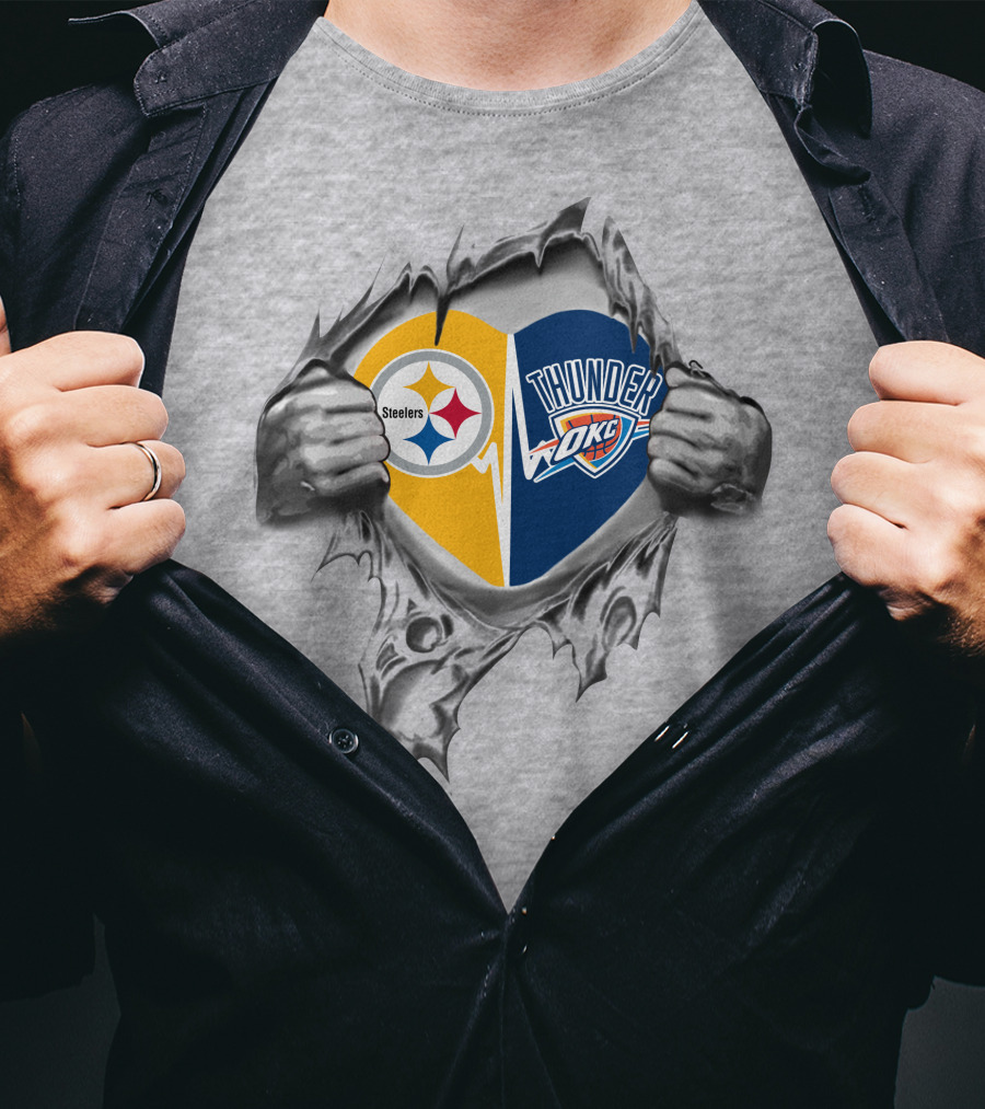 Steelers Thunder Okc Heart Symbol Pulled Apart T-Shirt