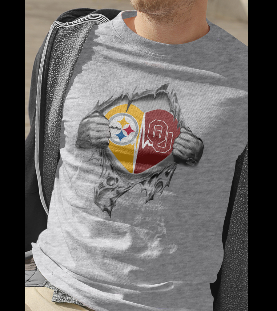 Steelers Oklahoma Sooners Heart Torn T-Shirt