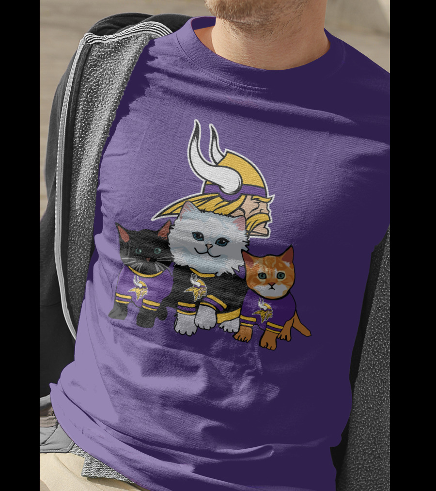 Minnesota Vikings Cats Wearing Team Jerseys With Viking Head T-Shirt