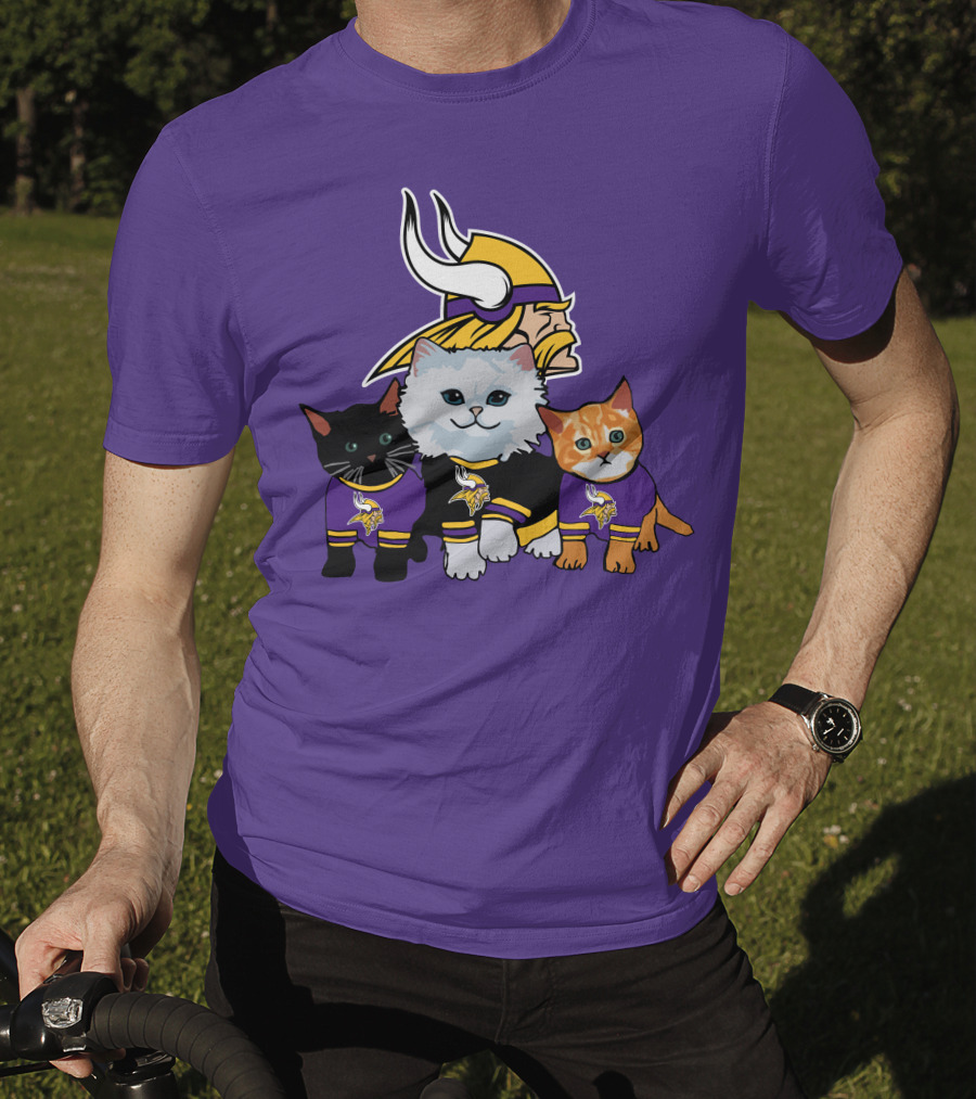 Minnesota Vikings Cats Wearing Team Jerseys With Viking Head T-Shirt