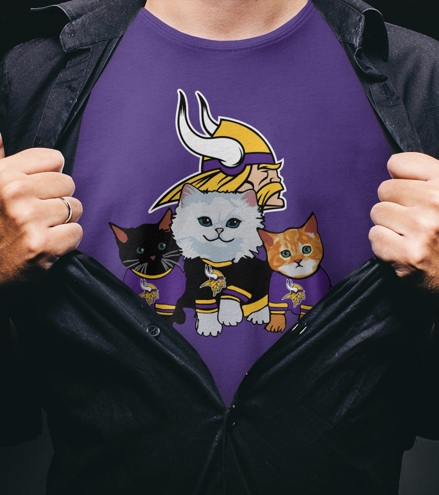 Minnesota Vikings Cats Wearing Team Jerseys With Viking Head T-Shirt
