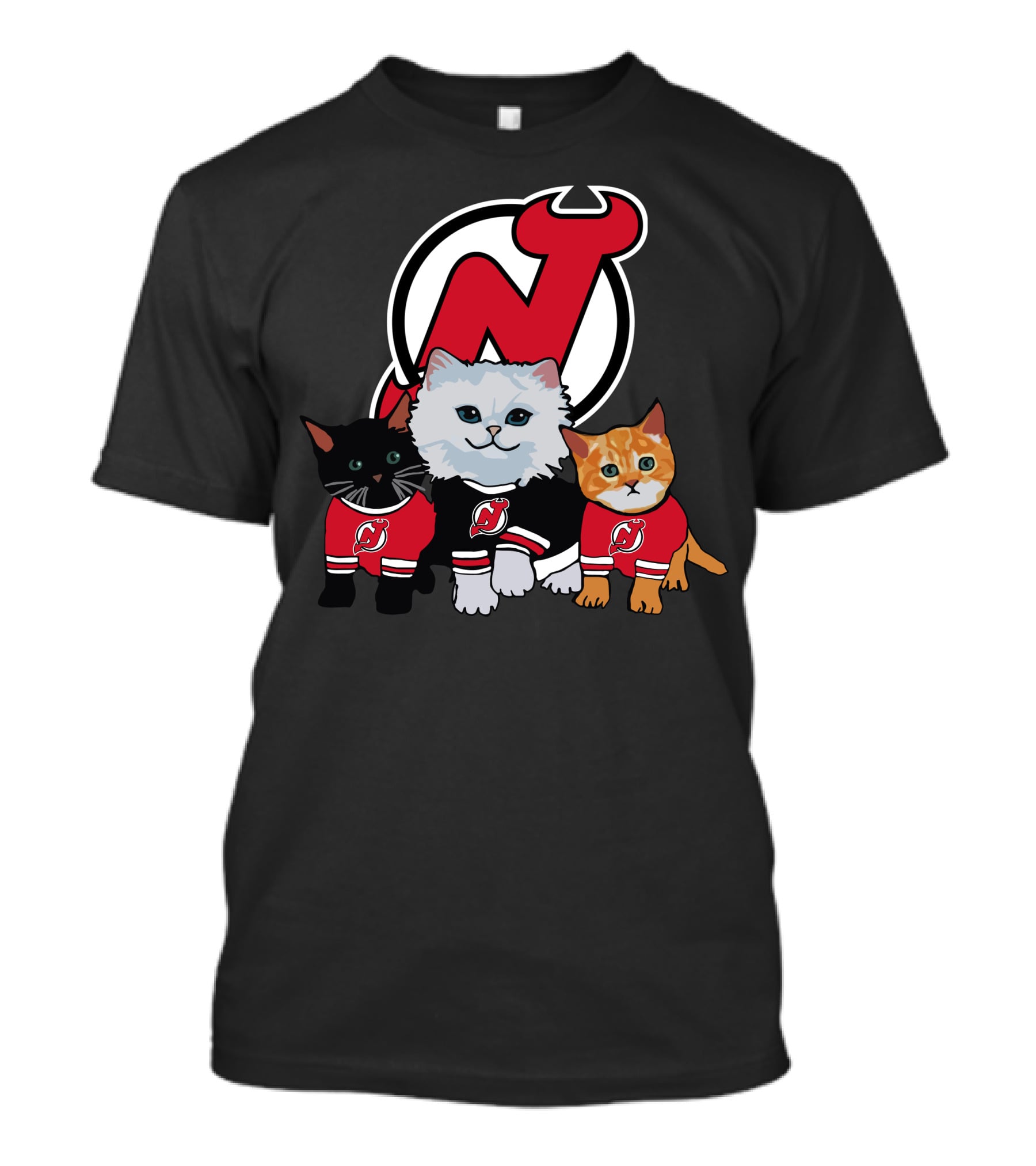 New Jersey Devils Cute Cats In Red Jerseys With Team T-Shirt