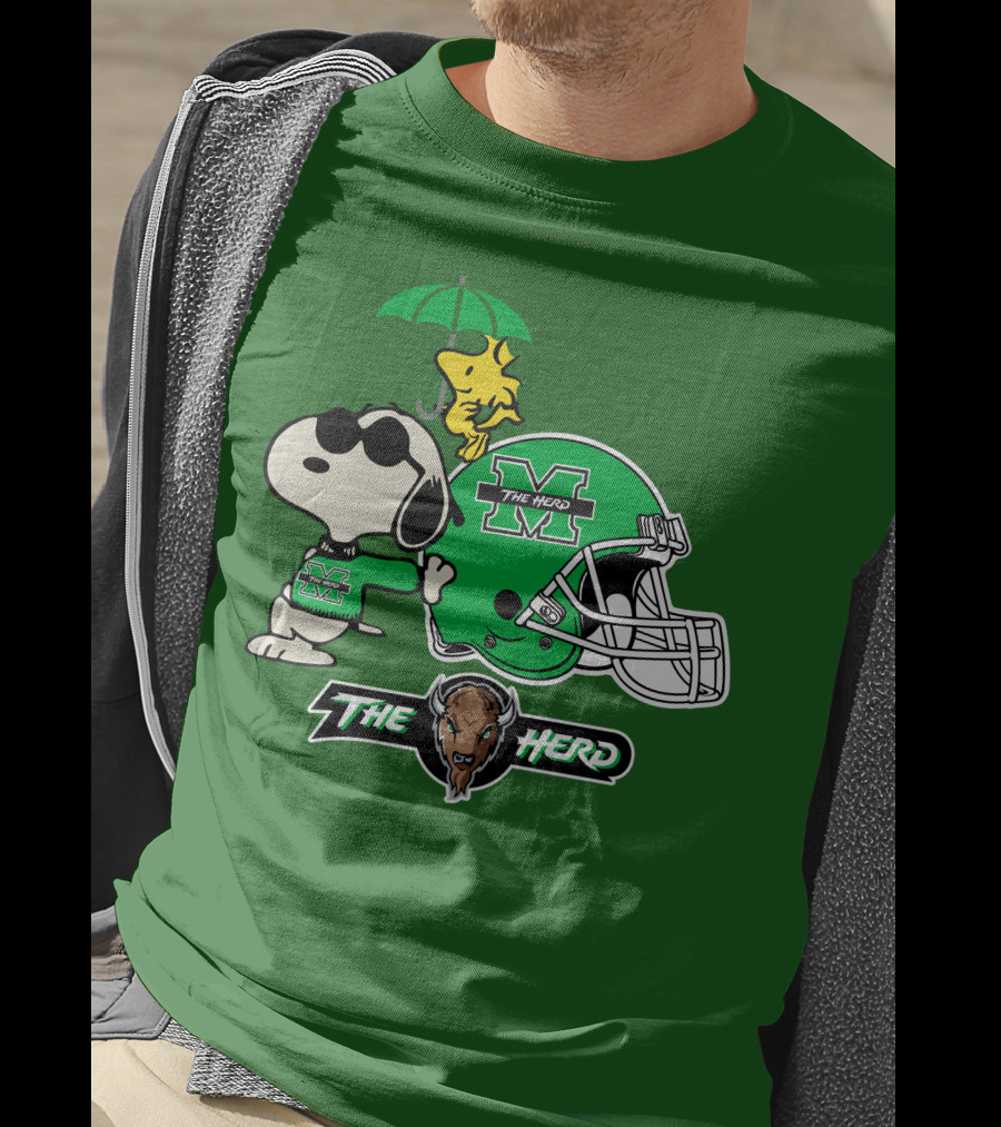 Marshall Thundering Herd Snoopy The Herd Football Helmet Woodstock Umbrella T-Shirt