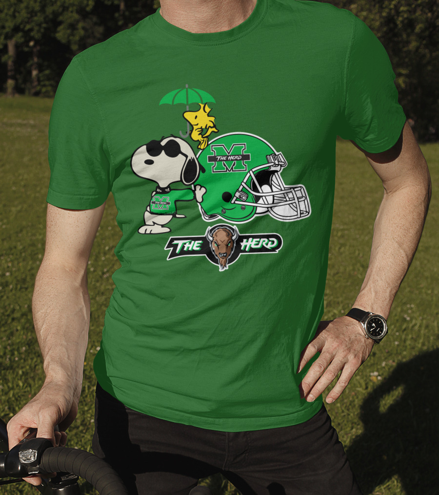 Marshall Thundering Herd Snoopy The Herd Football Helmet Woodstock Umbrella T-Shirt