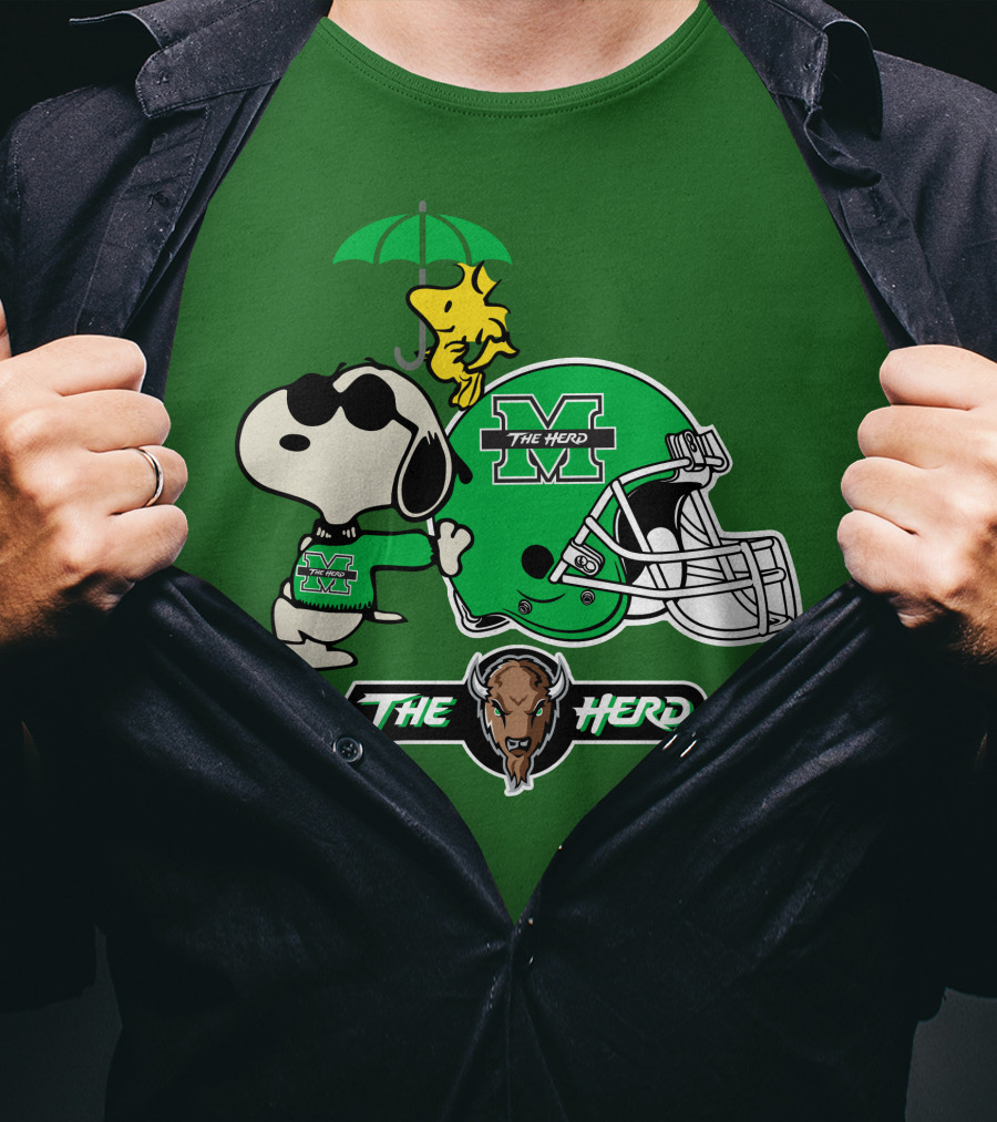 Marshall Thundering Herd Snoopy The Herd Football Helmet Woodstock Umbrella T-Shirt