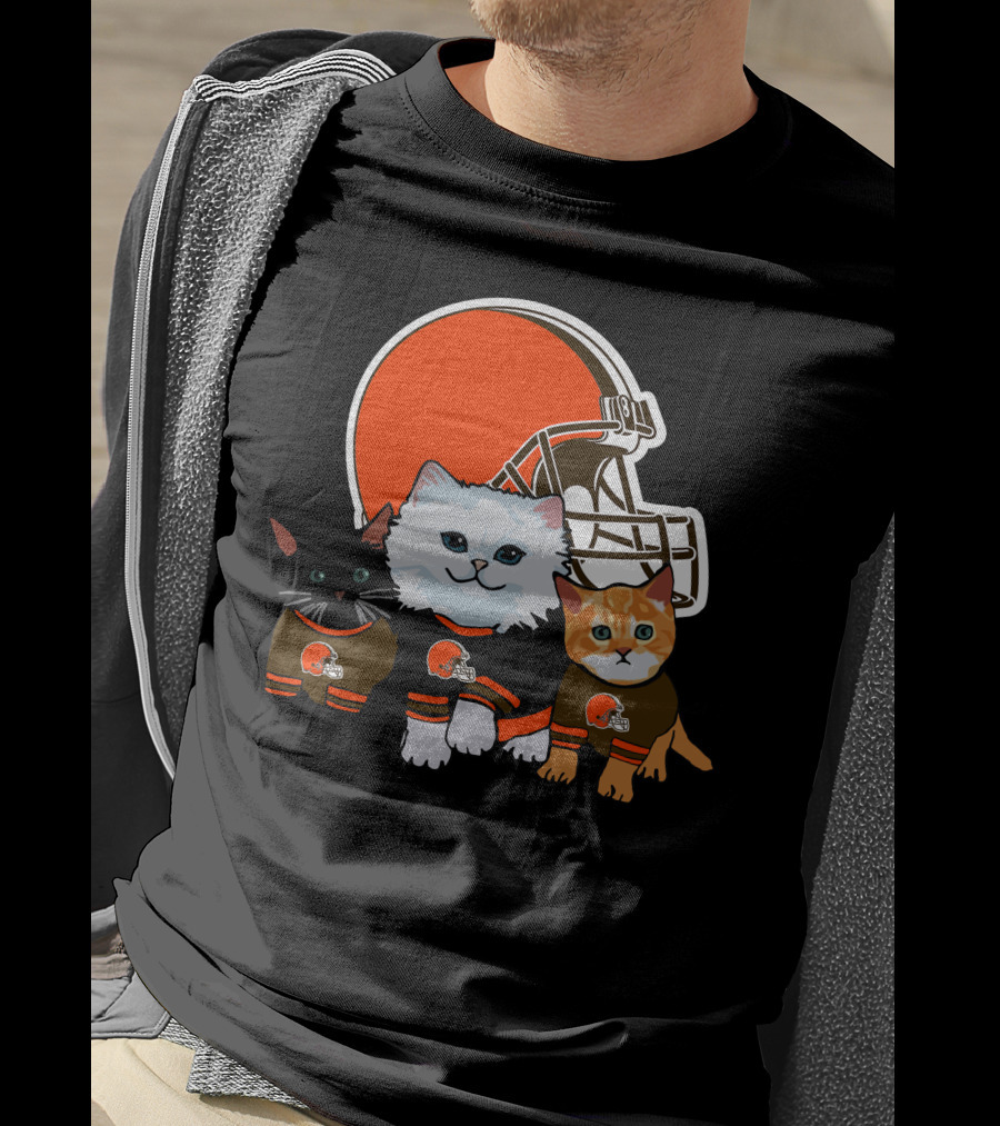 Cleveland Browns Cute Cats Football Helmet Trio T-Shirt