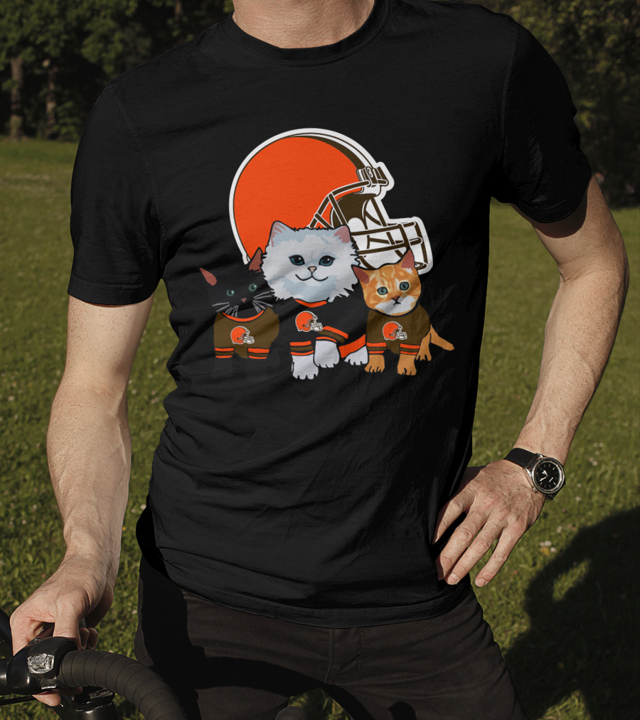 Cleveland Browns Cute Cats Football Helmet Trio T-Shirt