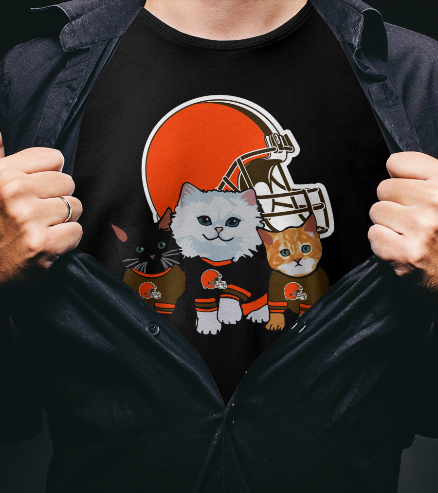 Cleveland Browns Cute Cats Football Helmet Trio T-Shirt