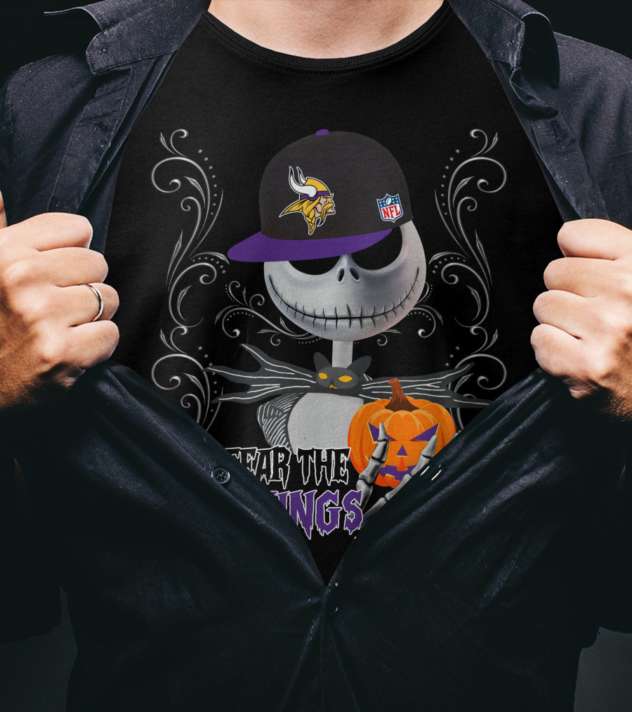 Fear The Vikings Halloween Skeleton Minnesota NFL T-Shirt