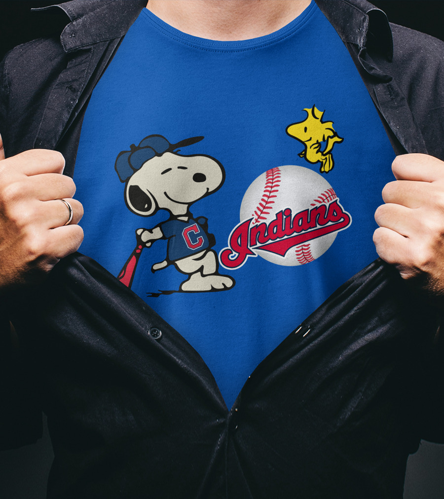 Cleveland Indians Snoopy Woodstock Baseball T-Shirt