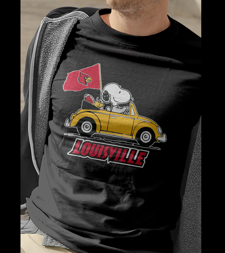 Louisville Snoopy Car Ride With Cardinals Flag T-Shirt