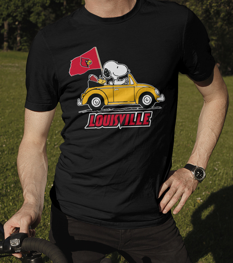 Louisville Snoopy Car Ride With Cardinals Flag T-Shirt