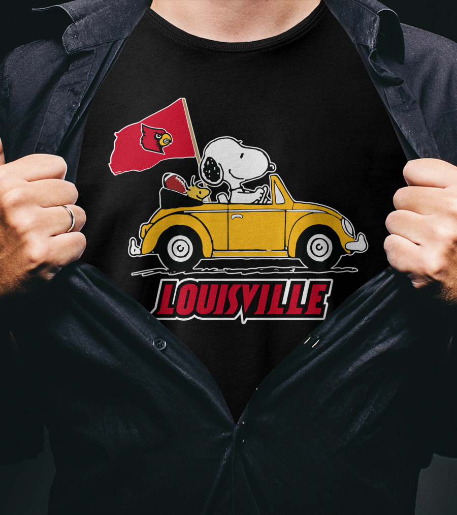 Louisville Snoopy Car Ride With Cardinals Flag T-Shirt