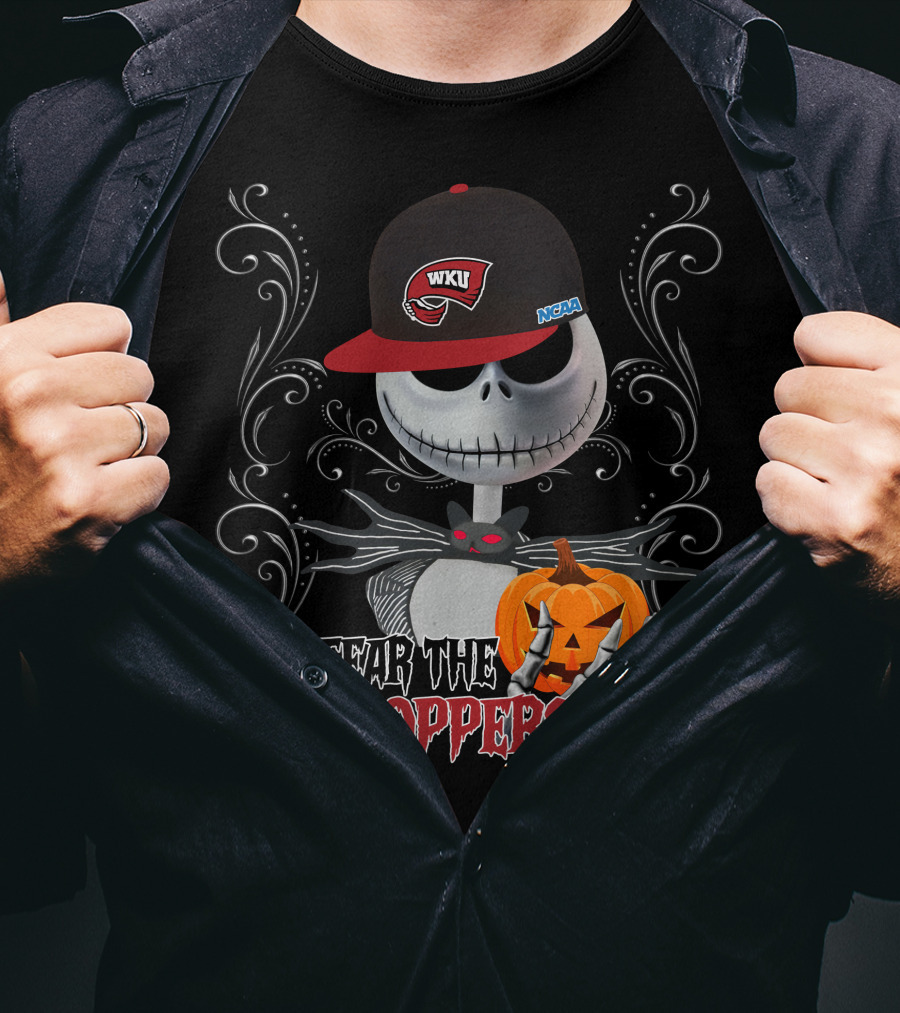 Fear The Hilltoppers WKU NCAA Halloween Jack Skellington With Pumpkin T-Shirt