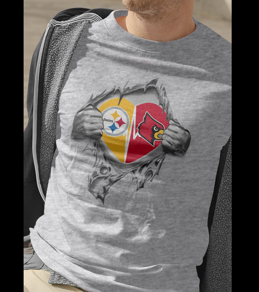 Steelers Louisville Cardinals Heart T-Shirt