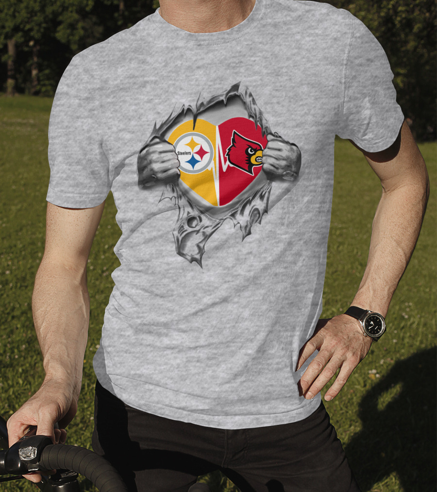 Steelers Louisville Cardinals Heart T-Shirt