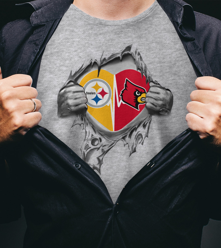 Steelers Louisville Cardinals Heart T-Shirt