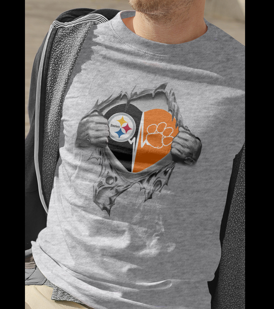 Steelers Clemson Tigers Heartbeat Split T-Shirt