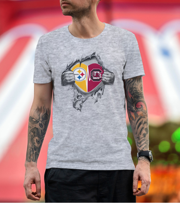 Premium T-Shirt: Steelers South Carolina Gamecocks Heart Logo Mashup T-Shirt Steelers South Carolina Gamecocks Heart Logo Mashup T-Shirt