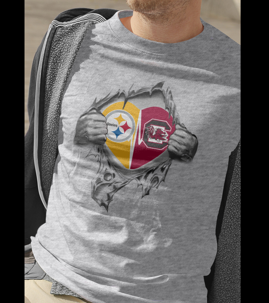 Steelers South Carolina Gamecocks Heart Logo Mashup T-Shirt