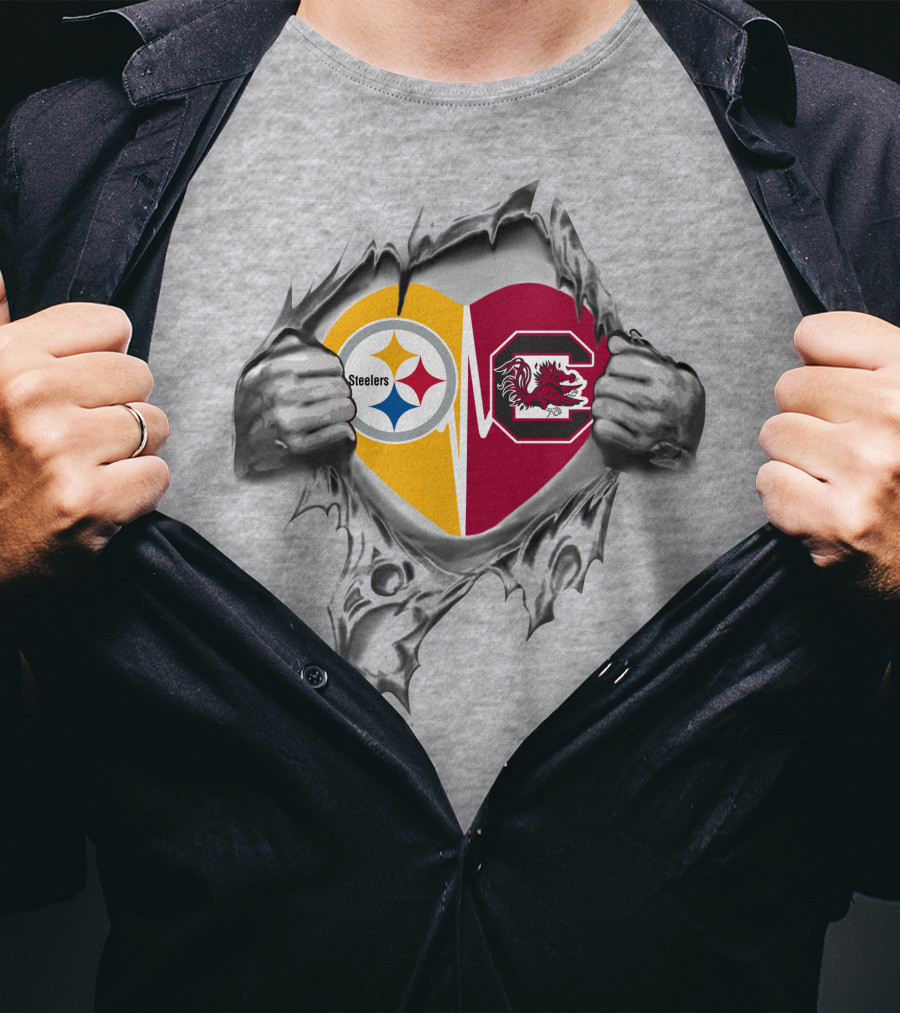 Steelers South Carolina Gamecocks Heart Logo Mashup T-Shirt