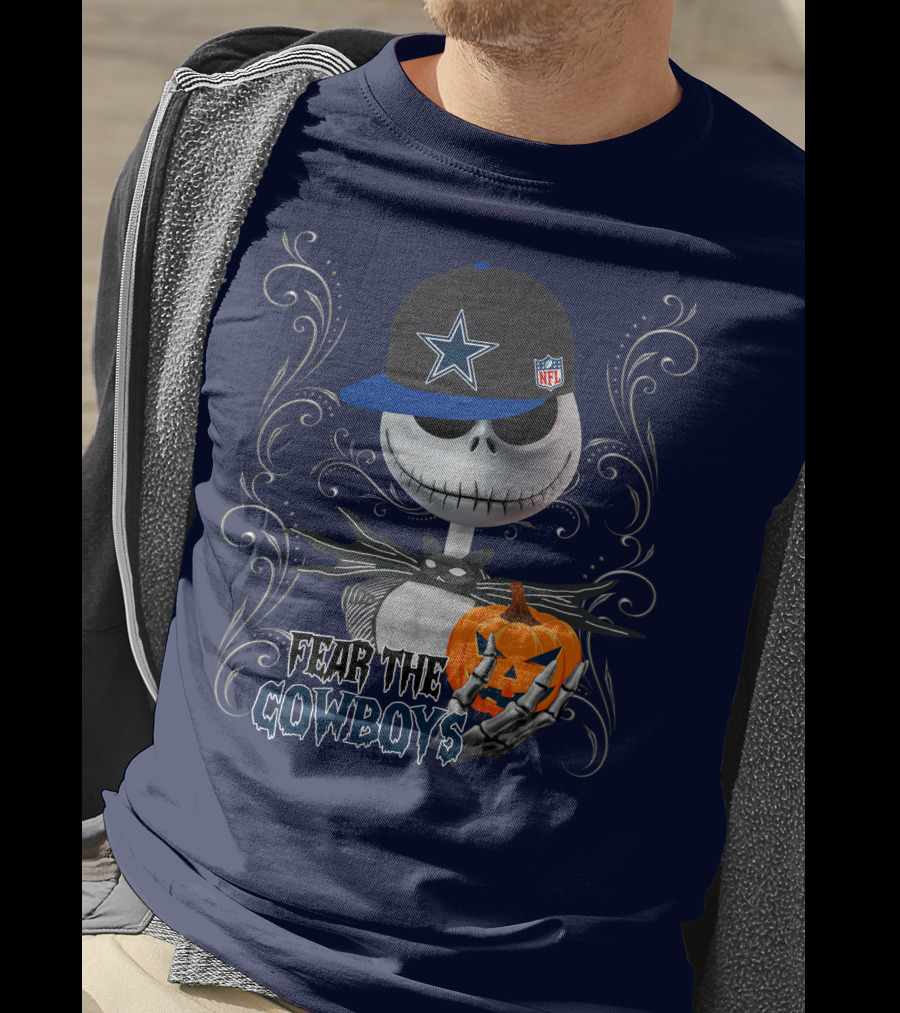 Fear The Cowboys Halloween NFL Jack Skellington Pumpkin Dallas Star T-Shirt