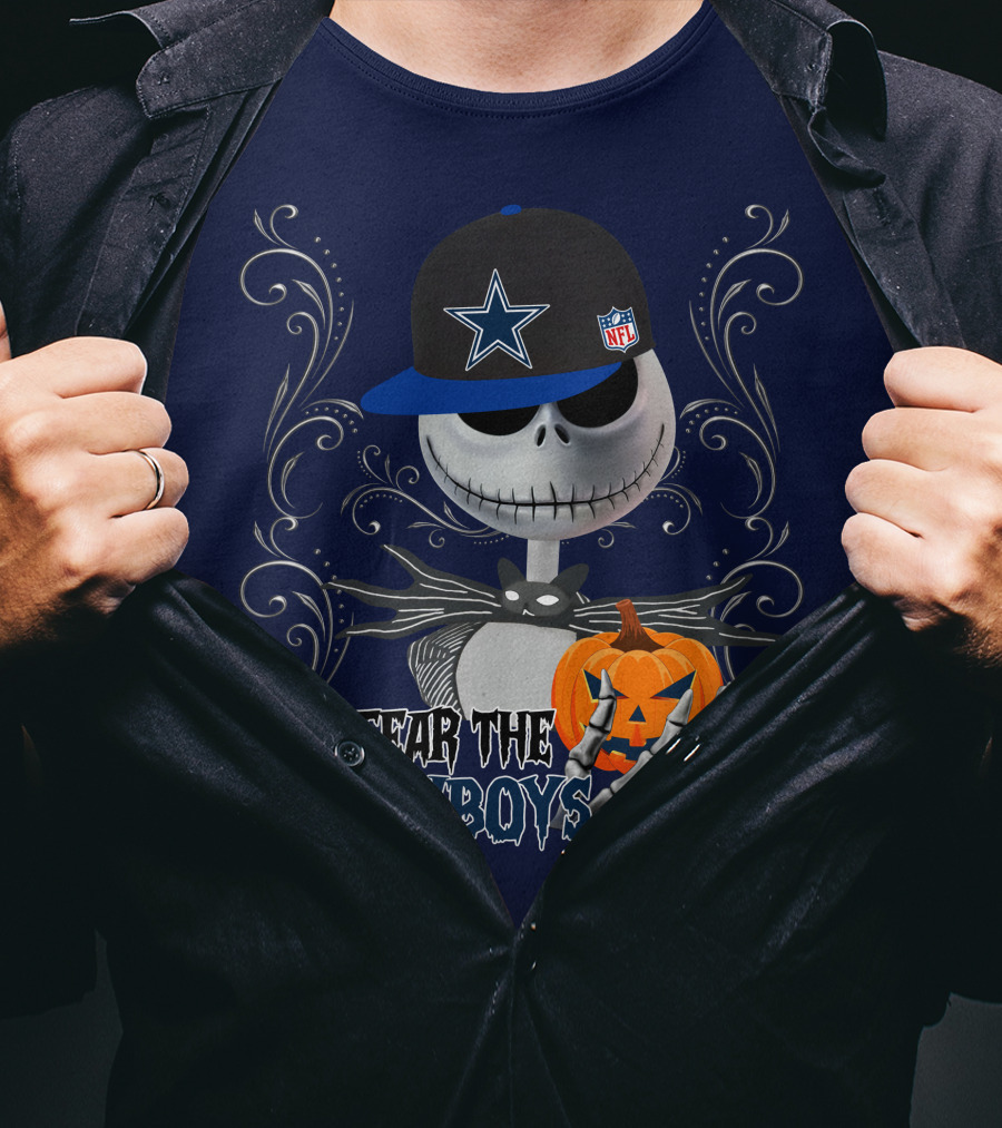 Fear The Cowboys Halloween NFL Jack Skellington Pumpkin Dallas Star T-Shirt