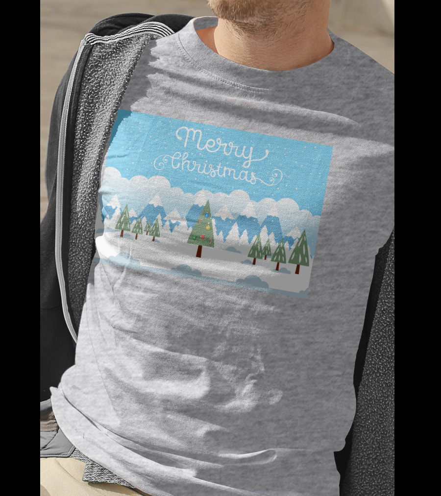 Merry Christmas Snowy Mountain Landscape With Decorated Tree T-Shirt