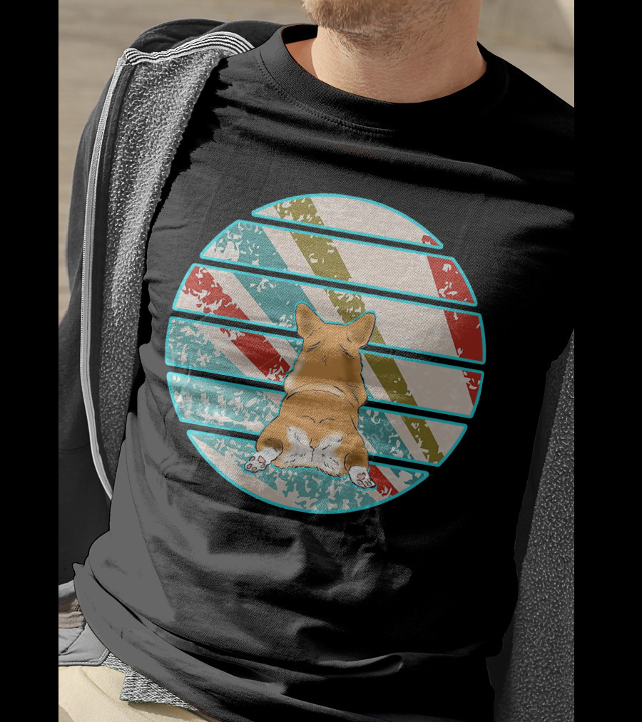 Welsh Corgi Retro Stripes Circle T-Shirt