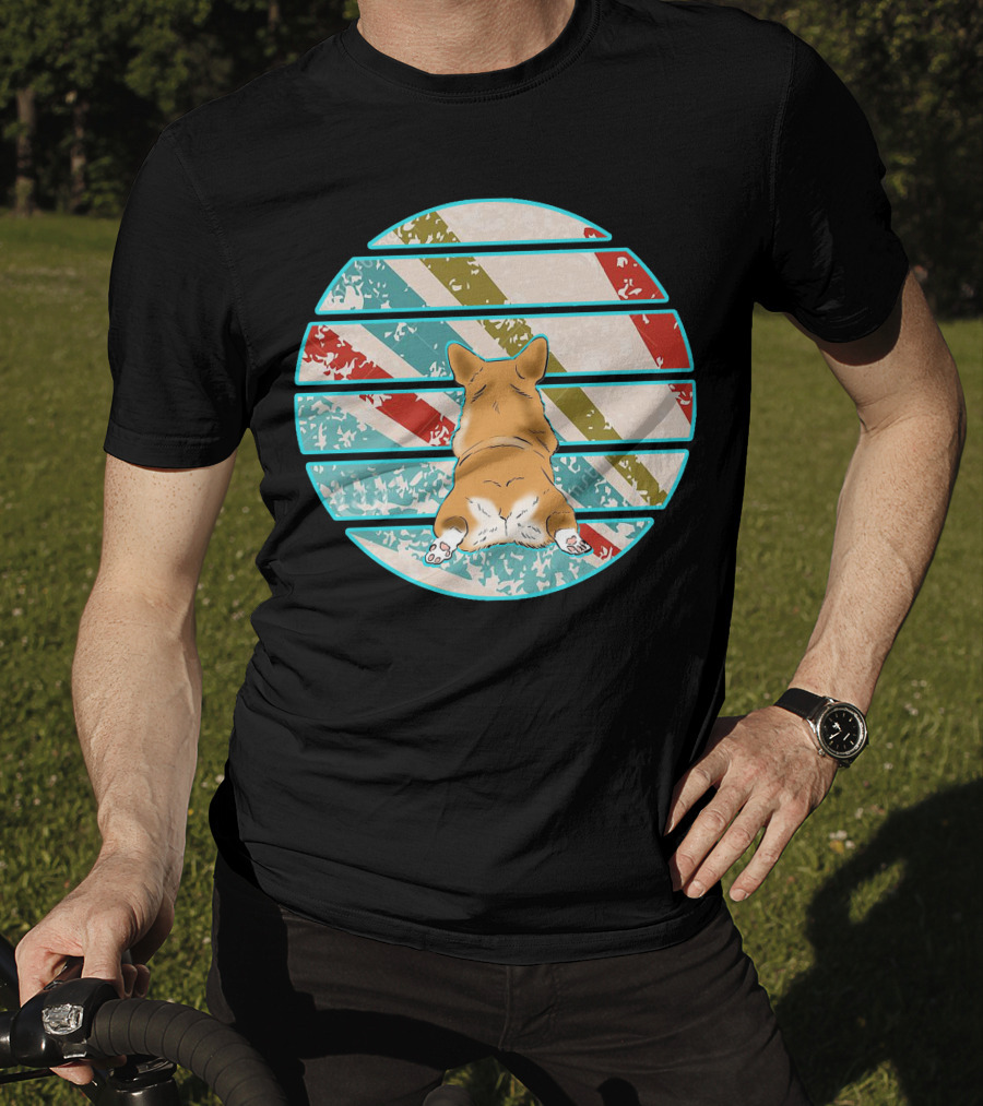 Welsh Corgi Retro Stripes Circle T-Shirt