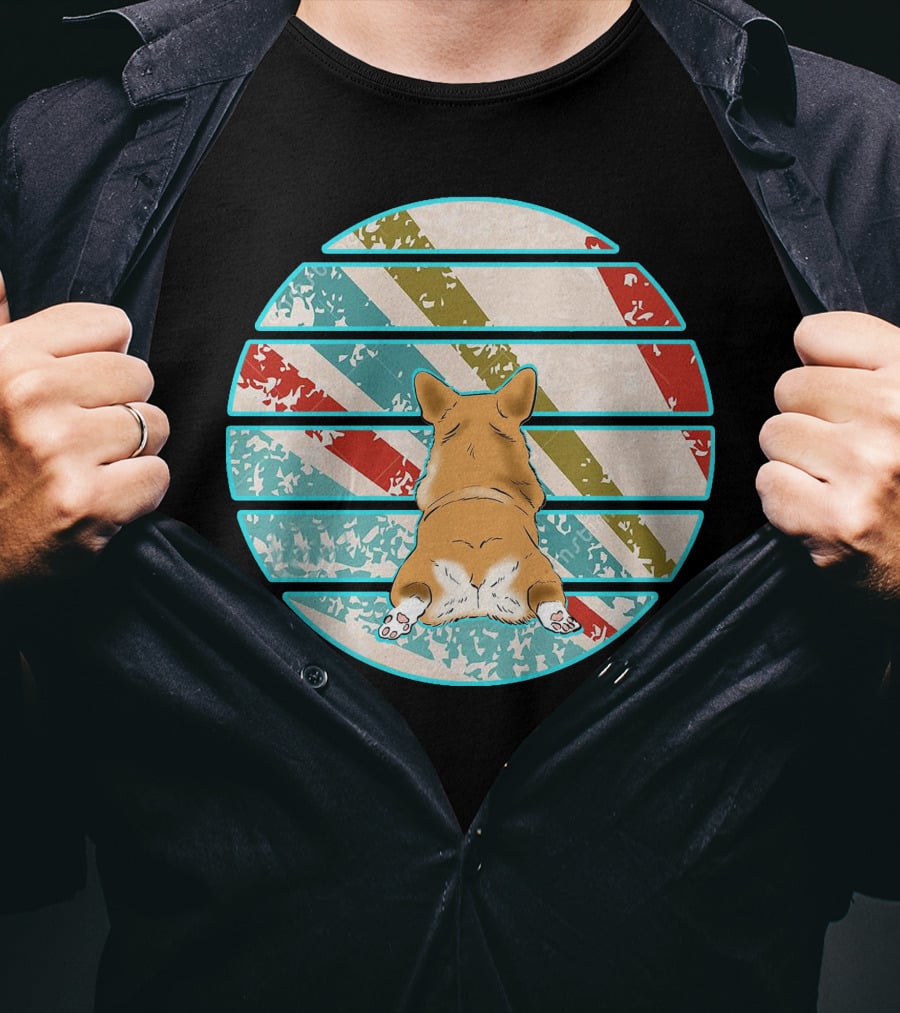 Welsh Corgi Retro Stripes Circle T-Shirt