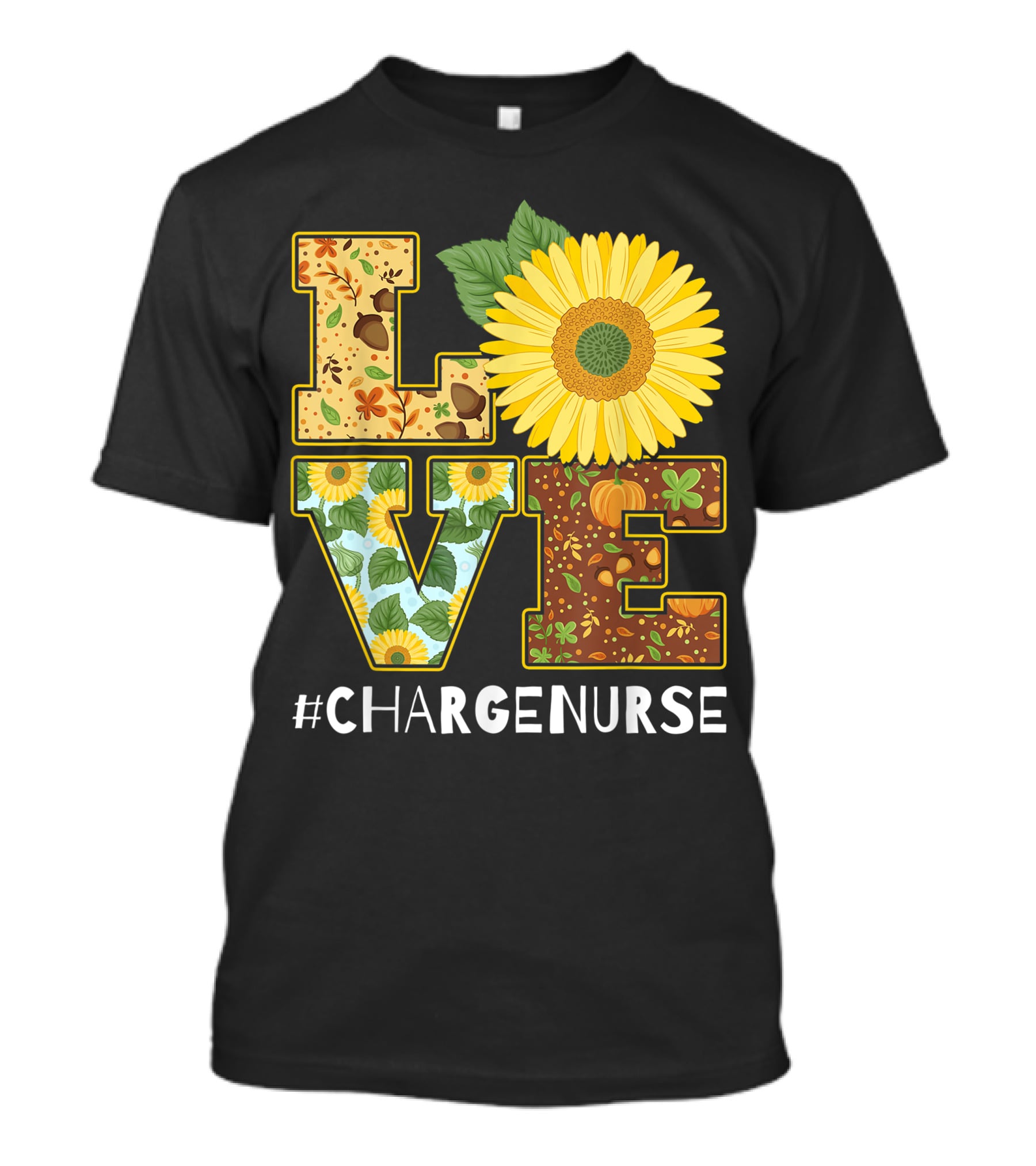 Love Sunflower Autumn Leaves Charge Nurse T-Shirt