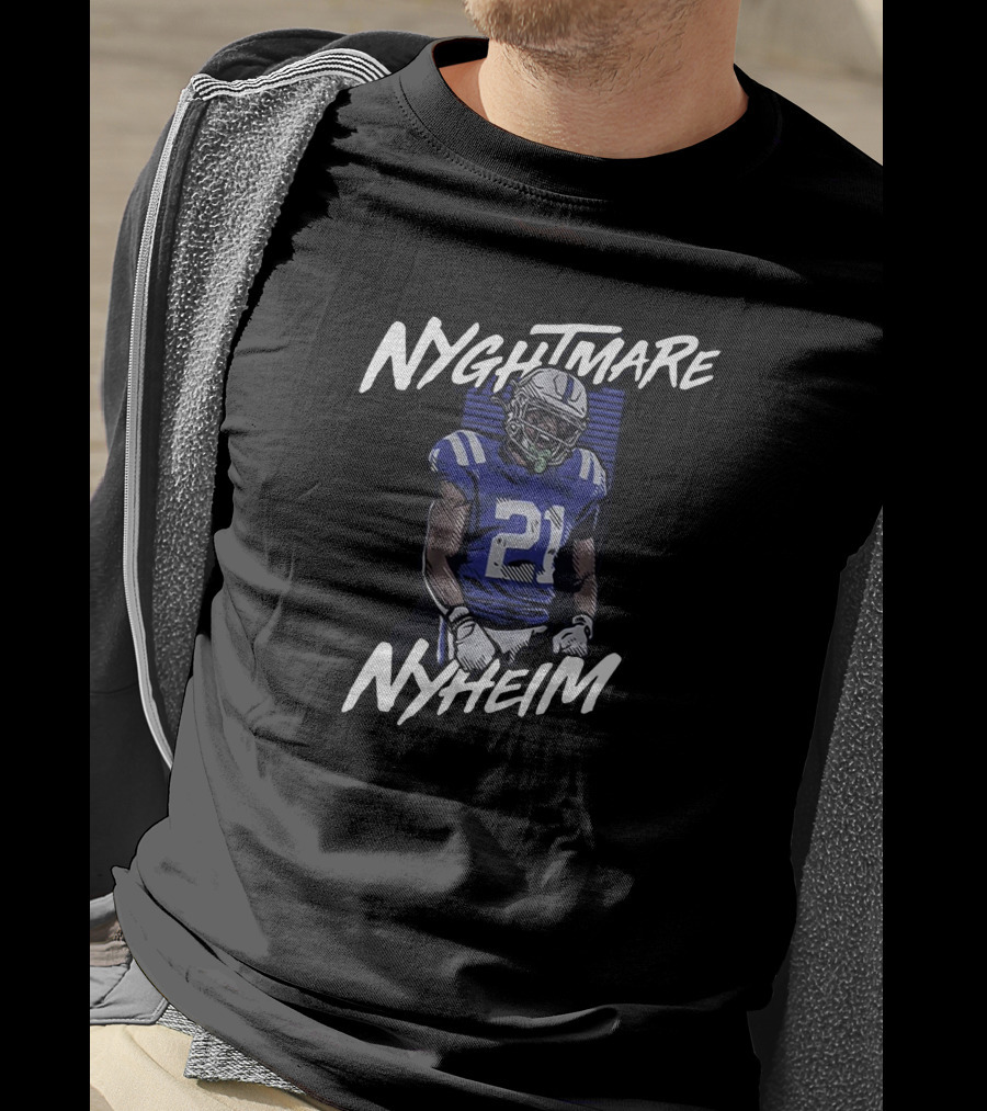 NYGHTMARE NYHEIM 21 Football Player Blue And White Jersey T-Shirt