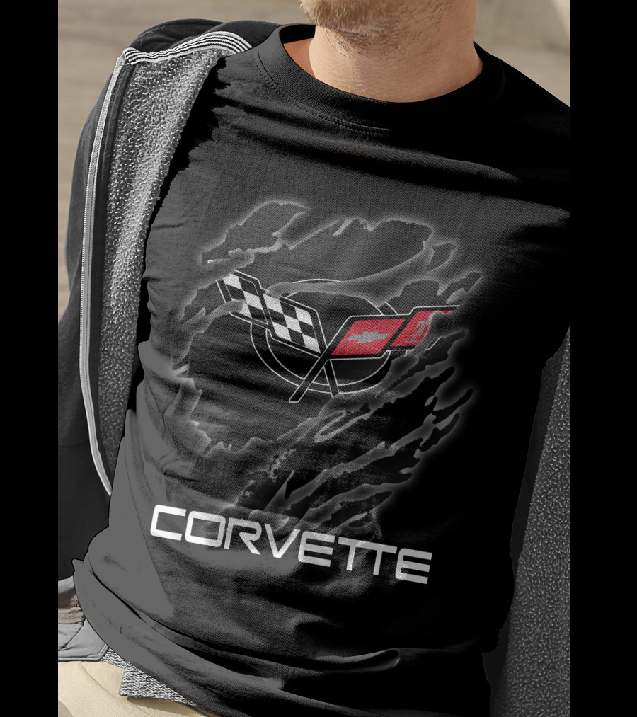 Corvette Checkered And Red Flag Emblem T-Shirt