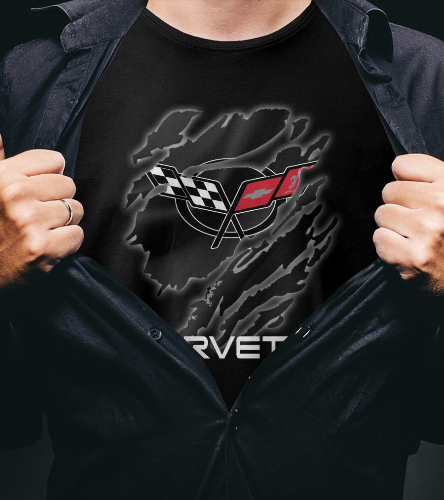 Corvette Checkered And Red Flag Emblem T-Shirt