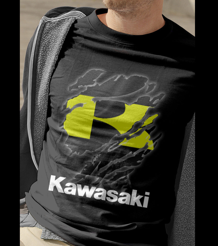 Kawasaki Ripping Claw Marks Yellow Black T-Shirt